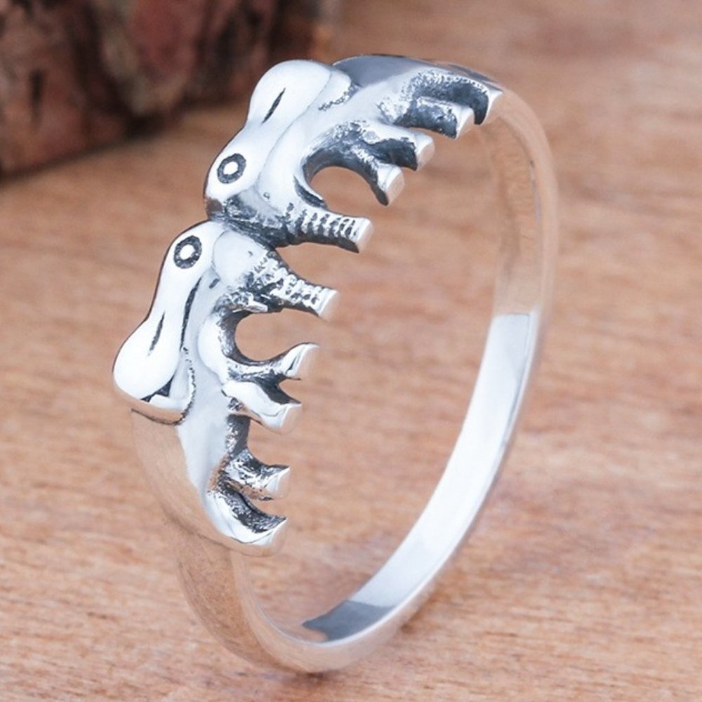 ❤️925 Silver Plated Symmetric Lovely 2 Elephants Stylish Ring, GPMB1455